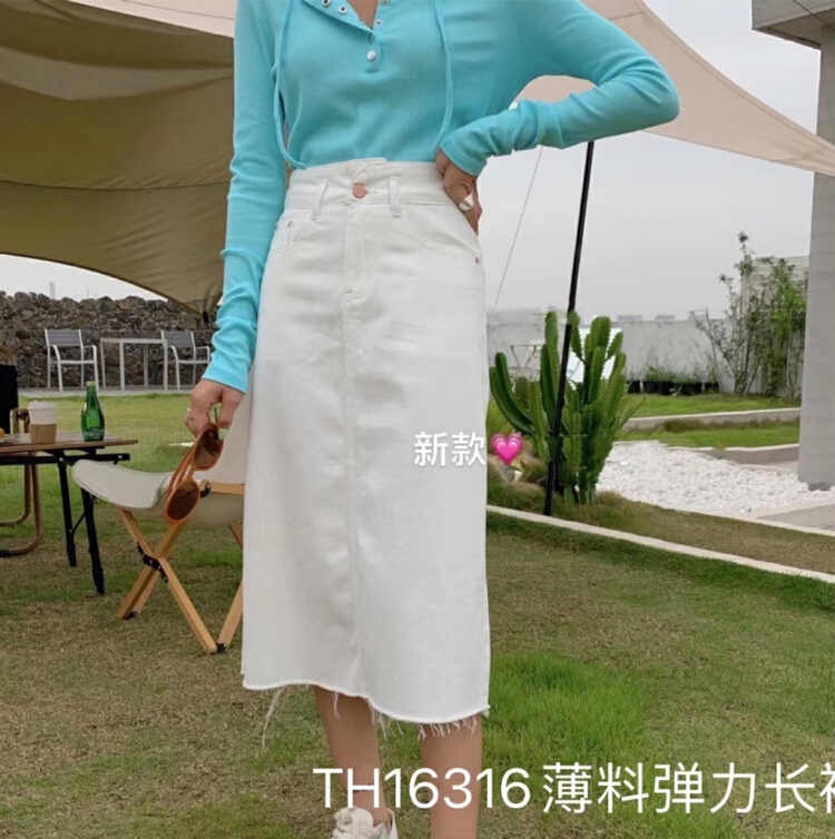 [T.H] Korean version simple style elastic medium length skirt 16316# LSW