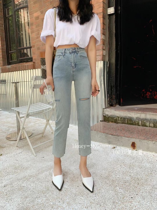 [honey-5kg] hole breaking comfortable Korean jeans 1003# ll