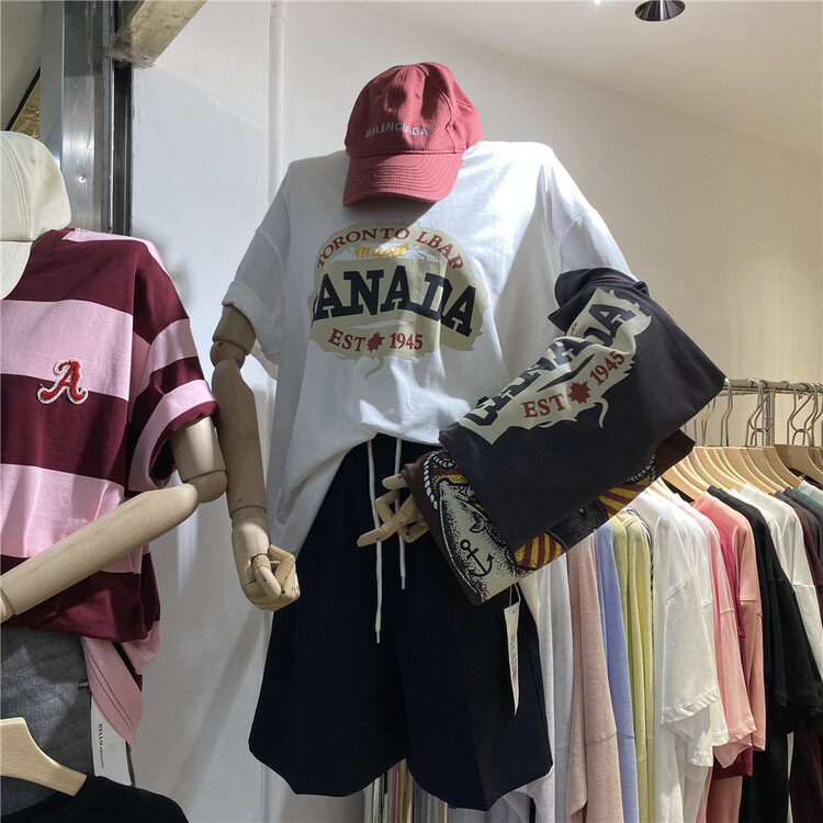 [Hello] Korean round neck loose print short sleeve T-shirt 8830# XYY