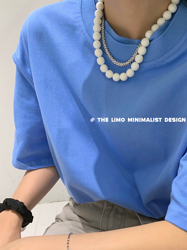 New in early summer! [the limo] simple and versatile double neck short sleeve T-shirt 6653# XYJ