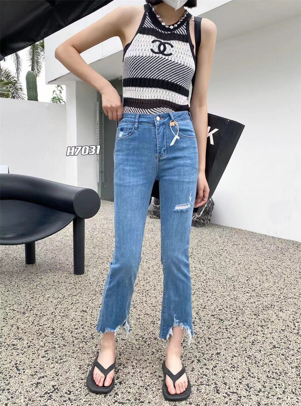 [e-ant] one button pierced comfortable jeans ys1-7031# ll