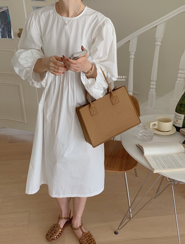 [your room] solid color loose bubble sleeve dress 2316# cqw