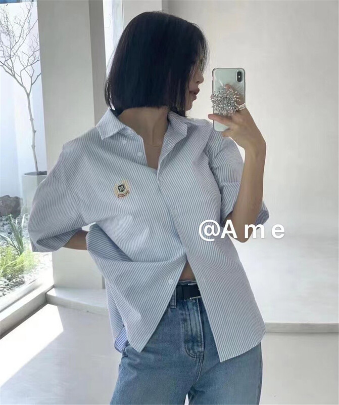 【AME】條紋時尚單排扣襯衫  86123#  XYJ