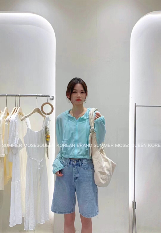 [moss queen] solid color hooded zipper blouse u-21392# XYY