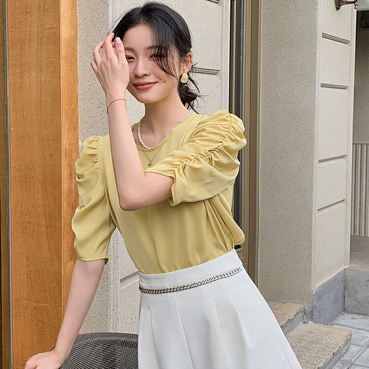 [Hanna Hanna] simple French temperament, versatile thin shirt m10032# XJ
