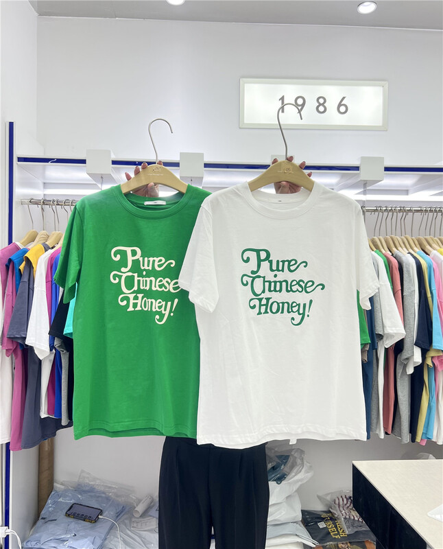 New in early summer! [1986] round neck lettered fashion short sleeve T-shirt c791# LSL
