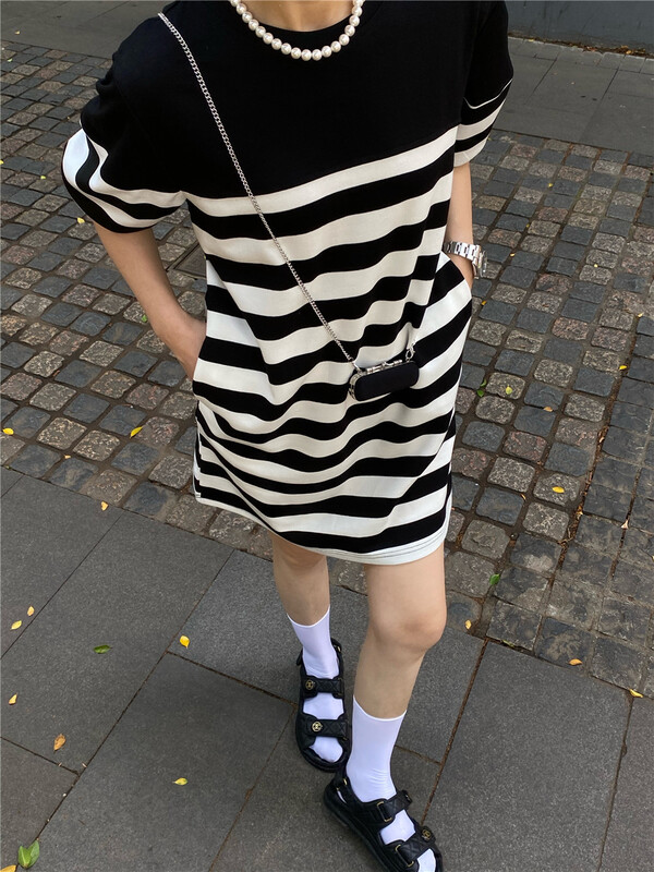 New in early summer! [B-O] striped versatile loose dress (without bag) ys2-87281# XYJ