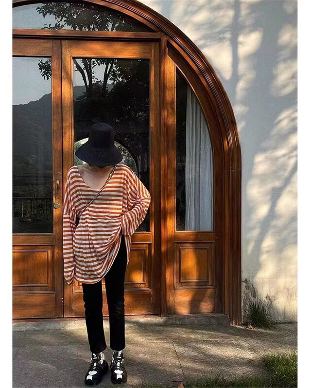 [June 6th] simple and versatile striped loose long sleeved blouse 8932# WPL