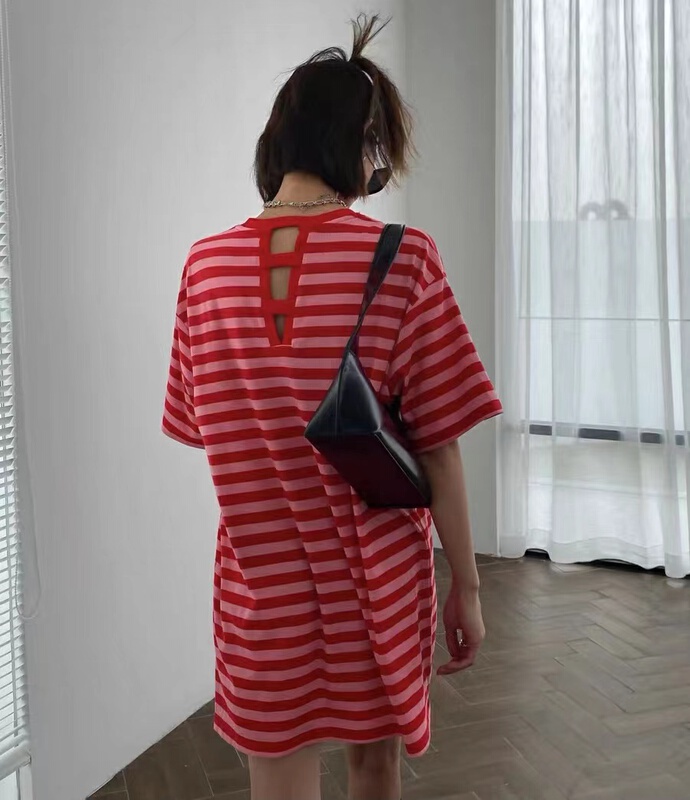 [Duomi] striped crew neck loose short sleeve T-shirt 6780# zxl