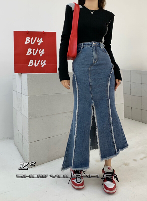 goods in stock! New in early summer! [Z2] high waist slit fishtail denim skirt 8005# WTT