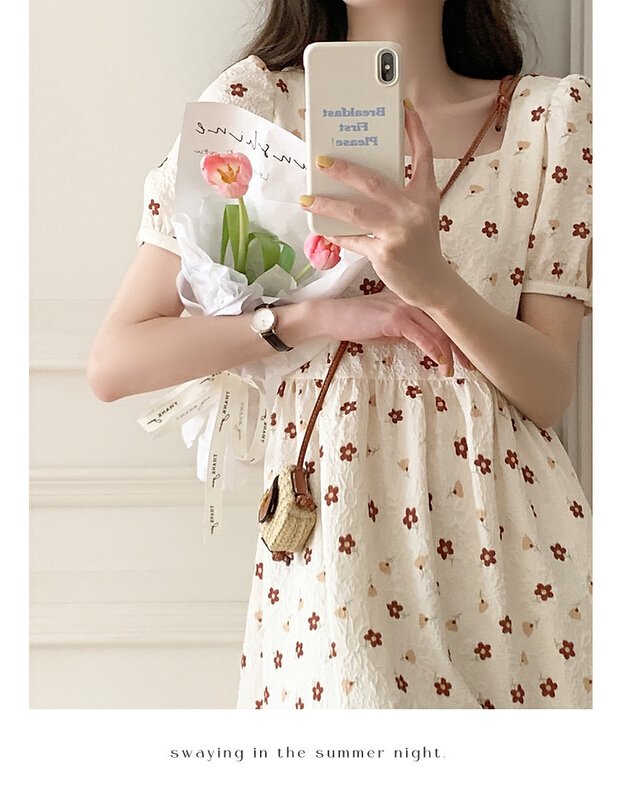 [L.L studio] French square neck floral waist dress 7686# PCZ