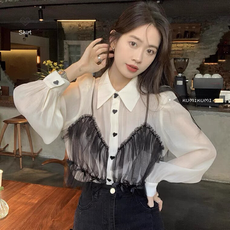 [L.L studio] Korean style fake two love button up shirts 7085# PCZ