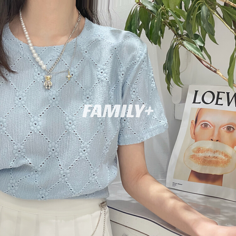 [family +] Korean version simple hook flower lace new fabric lace shirt 22121# ozq