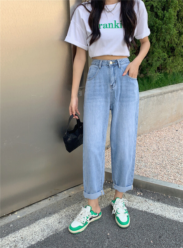 [Machi Lanxi] Korean version solid color loose jeans 8323# lwy