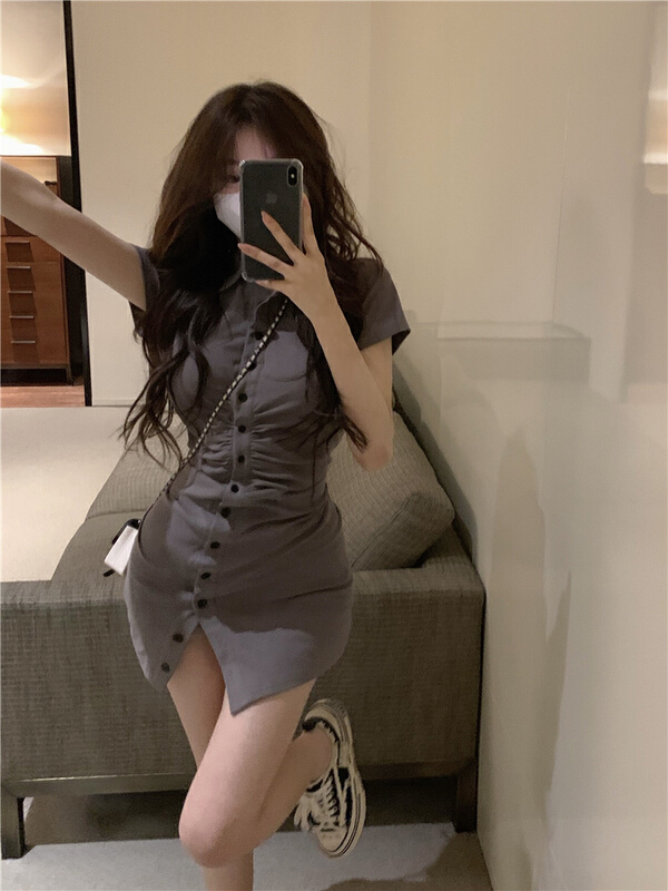 [L.L studio] sexy hip wrap polo collar dress 7636# PCZ