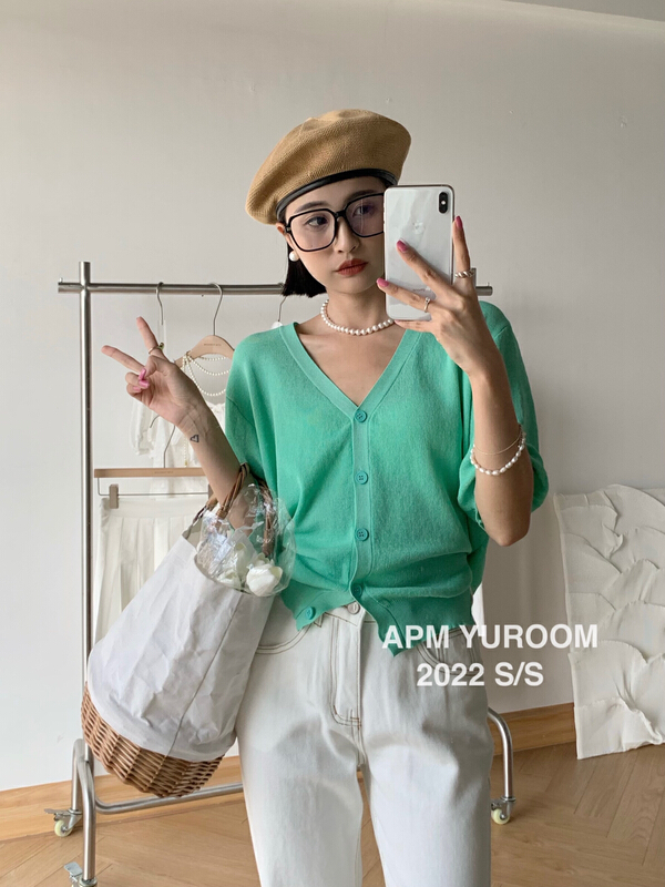 [APM yuroom] solid color Versatile Single breasted knit cardigan 22302# LSL