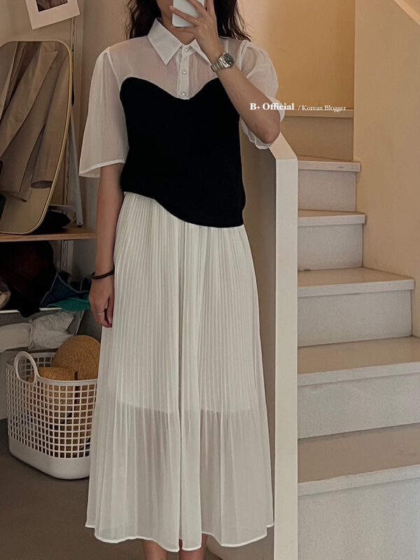 goods in stock! New year in early spring! [B plus] versatile elastic waist pleated skirt 22-9122-2# HBx