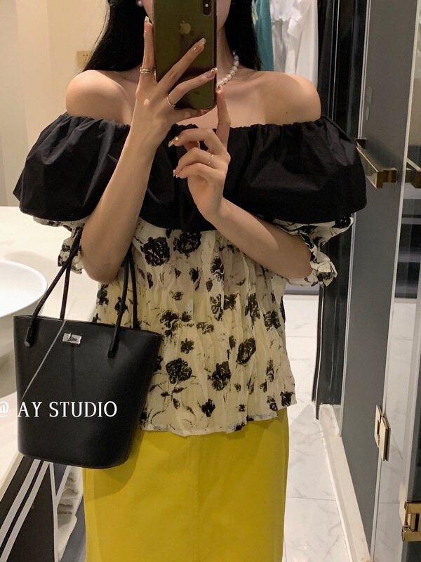 [ay studio] Korean Ladies' one neck printed chiffon shirt 66844# zxx