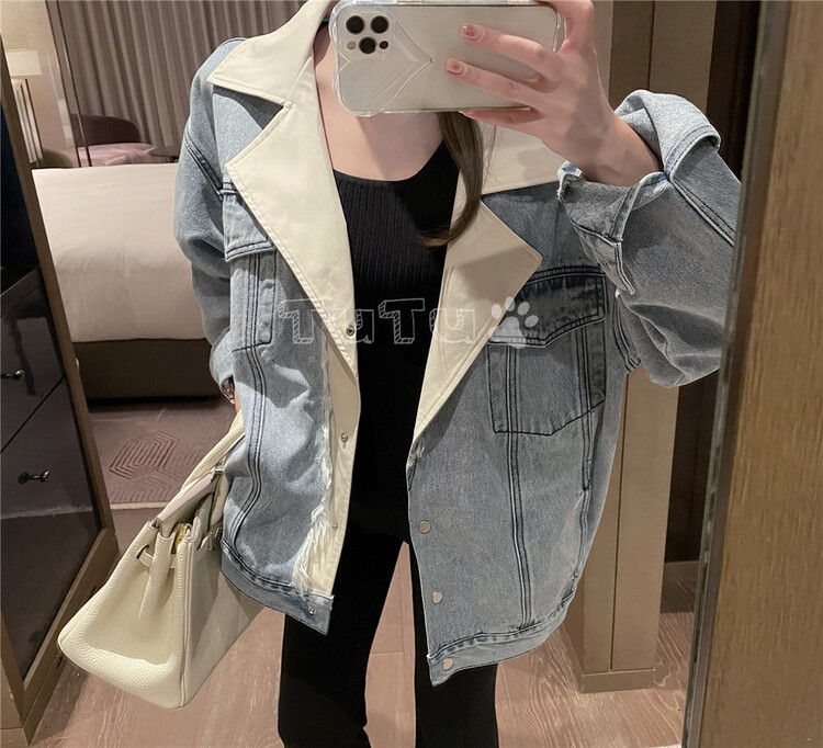 [Tutu] temperament fake two piece splicing denim jacket 99319# cqw