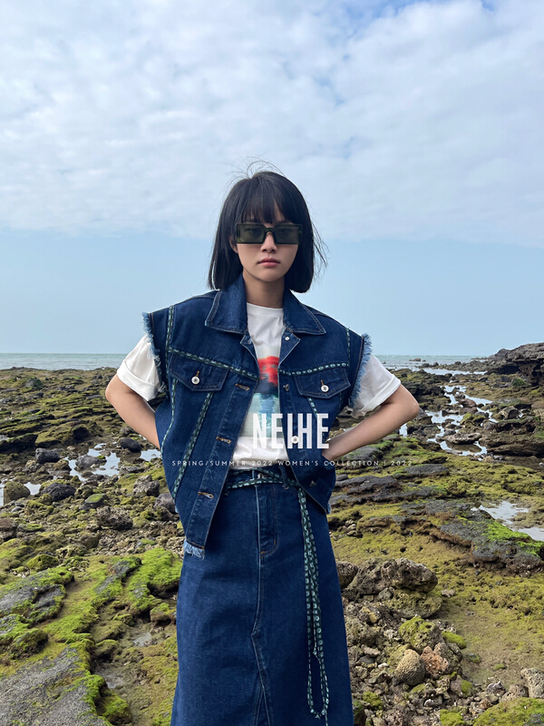 New year in early spring! [neihe] vintage pattern stitched denim vest 11265# zxx