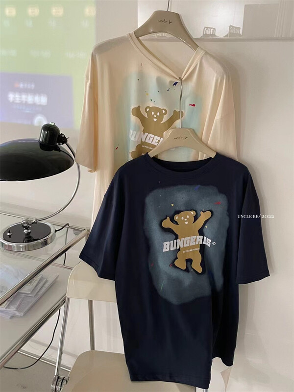 [uncle be] Korean color ink cheering bear short sleeve T-shirt 2100# XYY