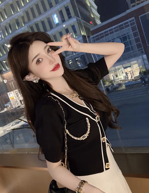 [JH] Xiaoxiang short sleeved top + pleated skirt suit 41539# PCZ