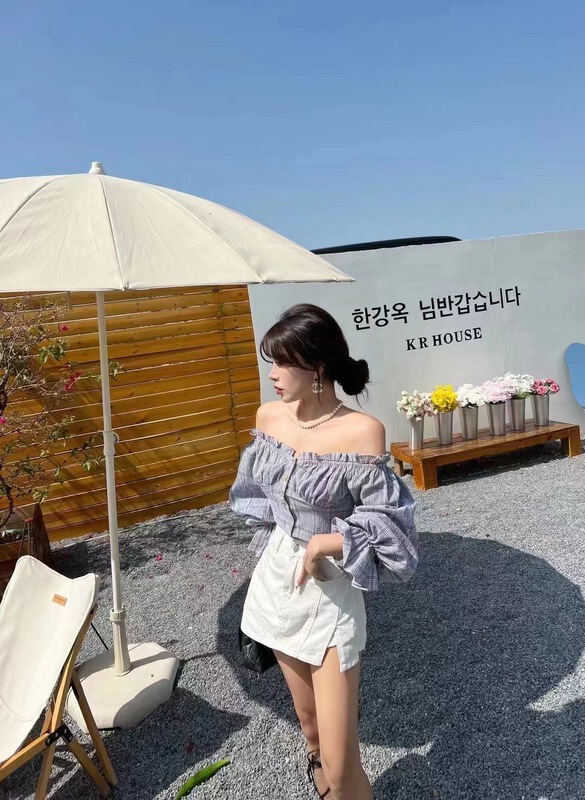 [Zola] one shoulder color blocking aging gentle blouse 3163# LSW