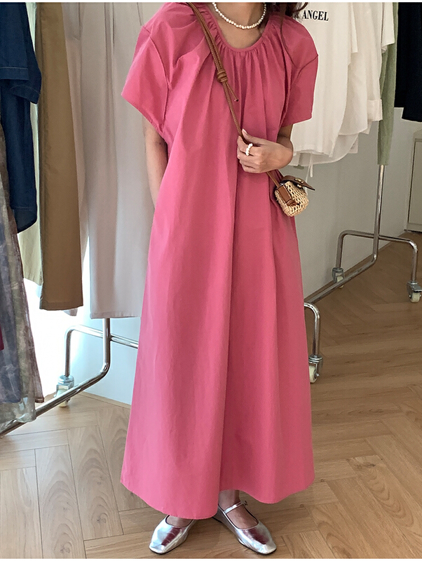 goods in stock! New in early summer! [the mind] ins Korean style solid color versatile casual round neck loose dress 60257# XYJ