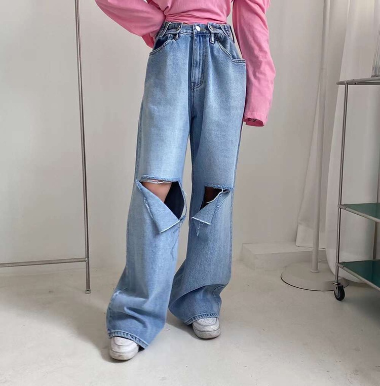 [wut / N Cola] fashion skinny jeans with holes 96015# LSL
