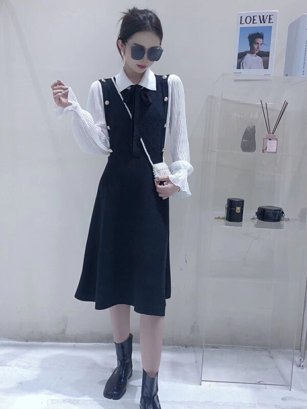New year in early spring! [S.J] Korean fake two high-grade color matching dresses (with tie) 6737# LSW