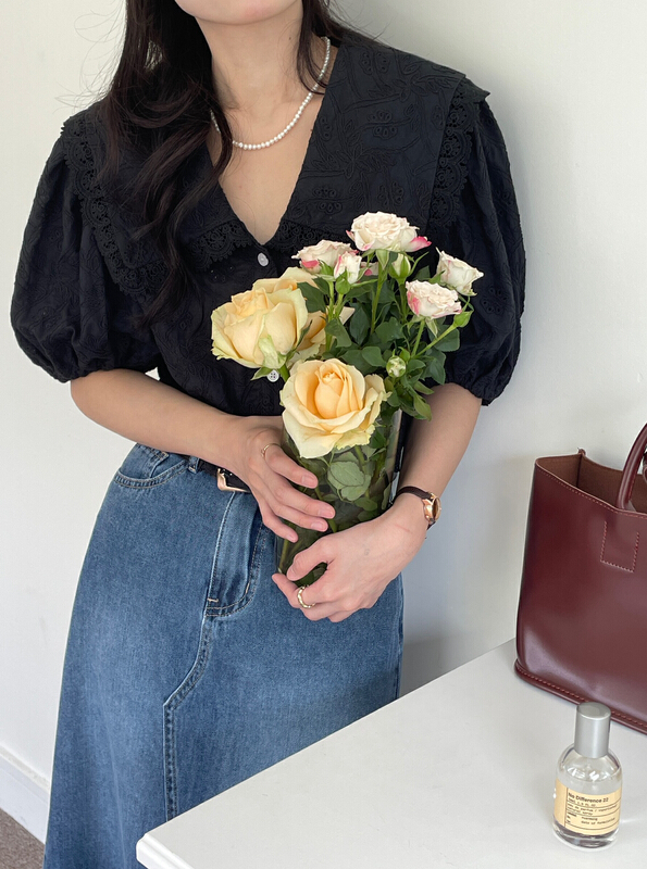 New in early summer! [Hello September] V-neck single breasted fashion shirt h2487# CLS
