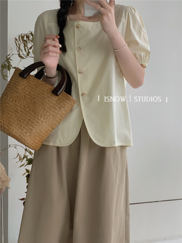 New in early summer! [blank] xiaoxiangfeng single breasted bubble sleeve shirt 322281# WPL