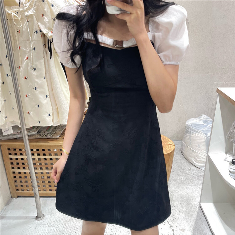 [NC Editio n (new color] small fragrance temperament bubble sleeve splicing Jacquard Dress q9233# zxx