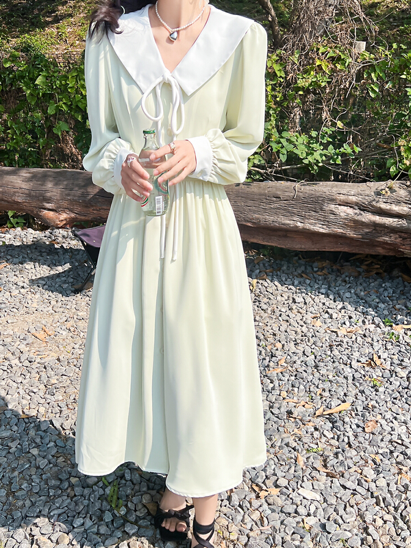 New year in early spring! [rong'er family] fashion lace up collar medium length dress 92192# hjy