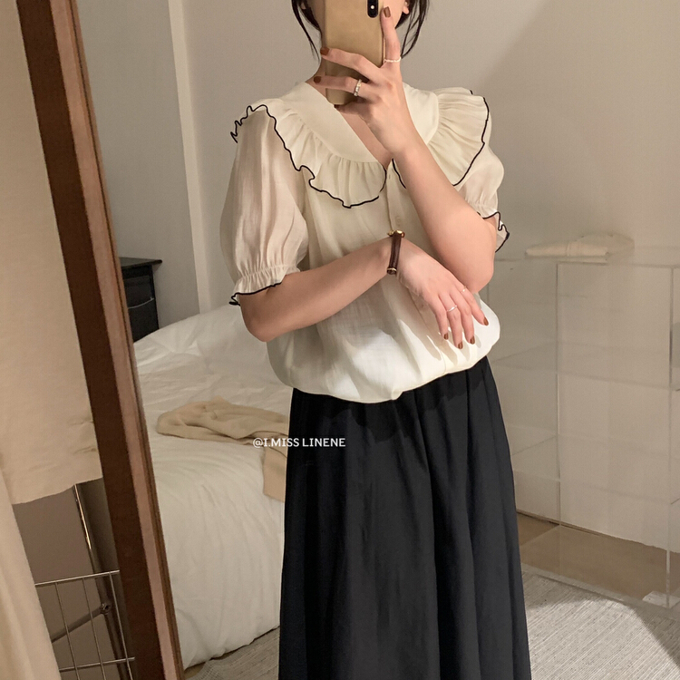 New in early summer! [Imiss] Korean lotus leaf collar breasted small shirt cx10080# LSW