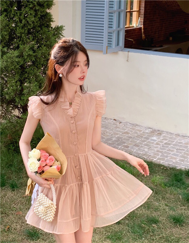 [Doudou family] gentle girl heart fluffy fairy lotus sleeve dress 88267# CLS