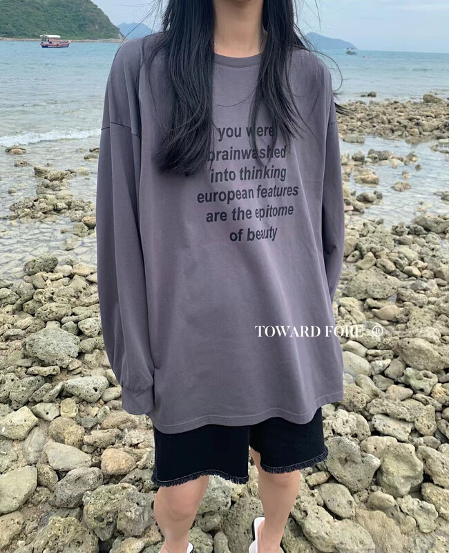 New year in early spring! [road front] casual letter cotton long sleeve T-shirt w8010# zxl