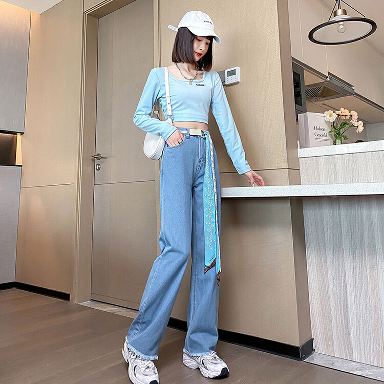 [ins studio] Korean personalized wide leg jeans (with waist rope) a4035# WPL