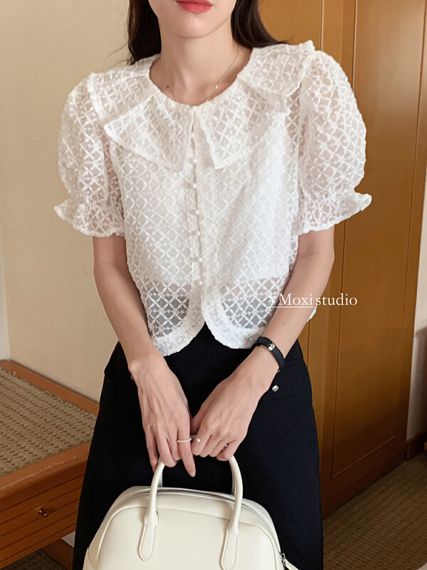 [Moxi] Korean style simple baby collar shirt (with sling) 75915# XJ