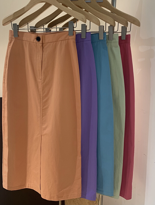 New in early summer! [on line] high waist solid color versatile half slit skirt 6298# lwy