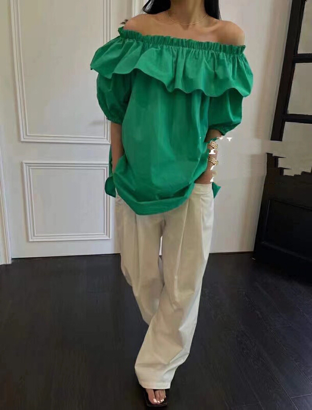 [mi ni] ruffled off shoulder shirt 1033# PCZ