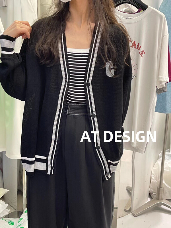 goods in stock! New in early summer! [at] V-neck letter casual knitted cardigan 3357# LSL