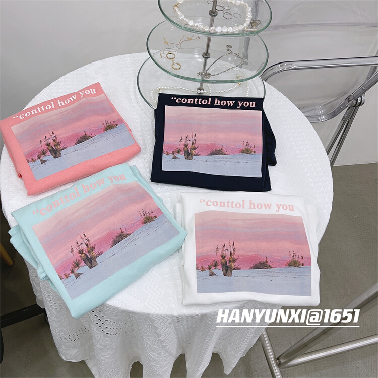 [Han Yunxi] Korean texture design beach short sleeve T-shirt 1651# CLS