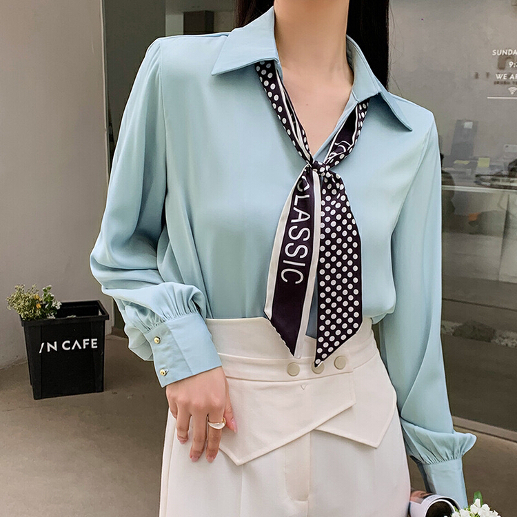 New year in early spring! [Hanna Hanna] simple and versatile single breasted shirt (with silk scarf) 8127# XJ