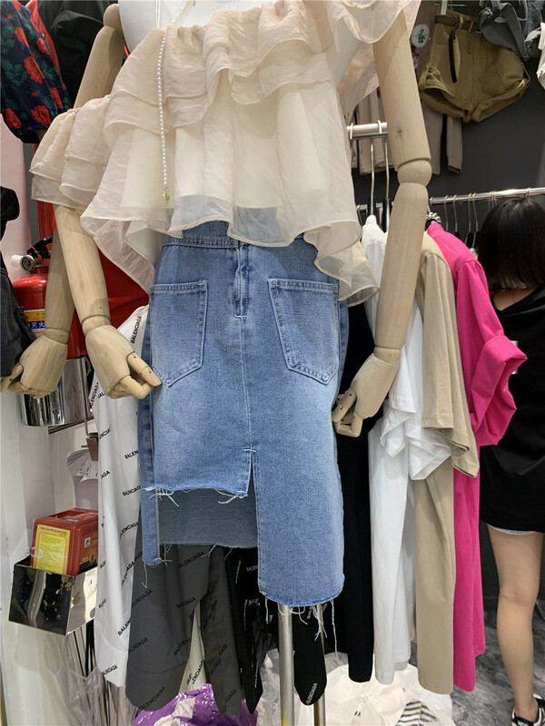 [SME +] Korean slim irregular pocket denim skirt 1272# CSX