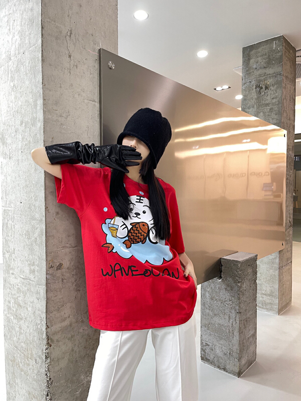 [Nancy] Zhaocai cat fishing Sequin designer's exclusive short sleeve T-shirt bs8958# WPL