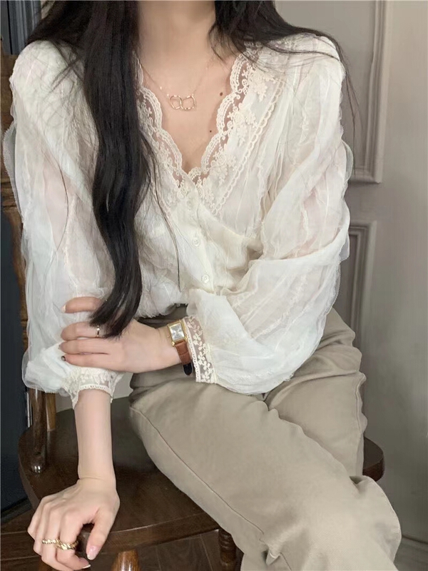 New year in early spring! [baby] aging V-neck single breasted shirt 8505# WTT