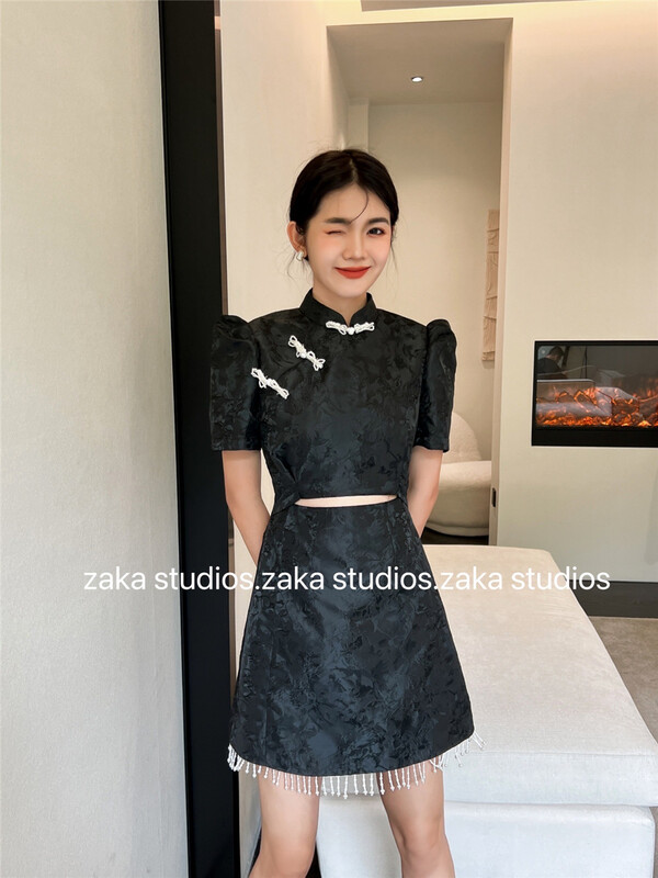 [Zaka] lady bubble sleeve temperament dress 58296# ll
