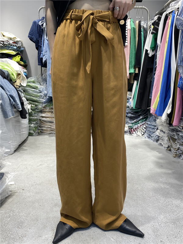 [D +] solid color straight tube loose casual pants (with waist rope) 7047# lwy