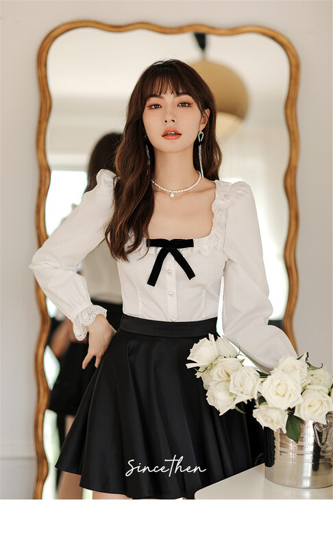 New year in early spring! [Linna] Square Neck Lace age reducing short shirt 6881# zxx